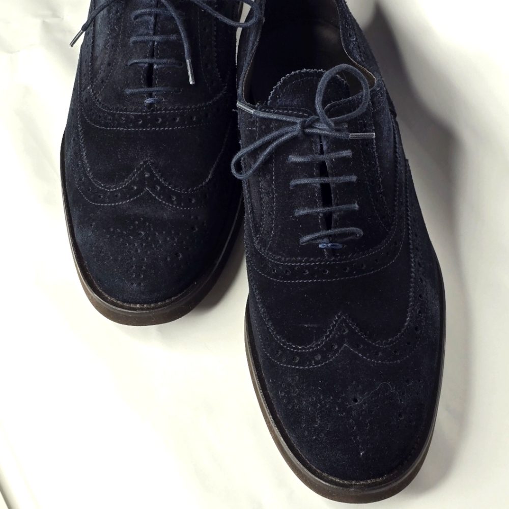 Massimo Dutti Men's Navy Blue Suede Brogue Shoes Size 45